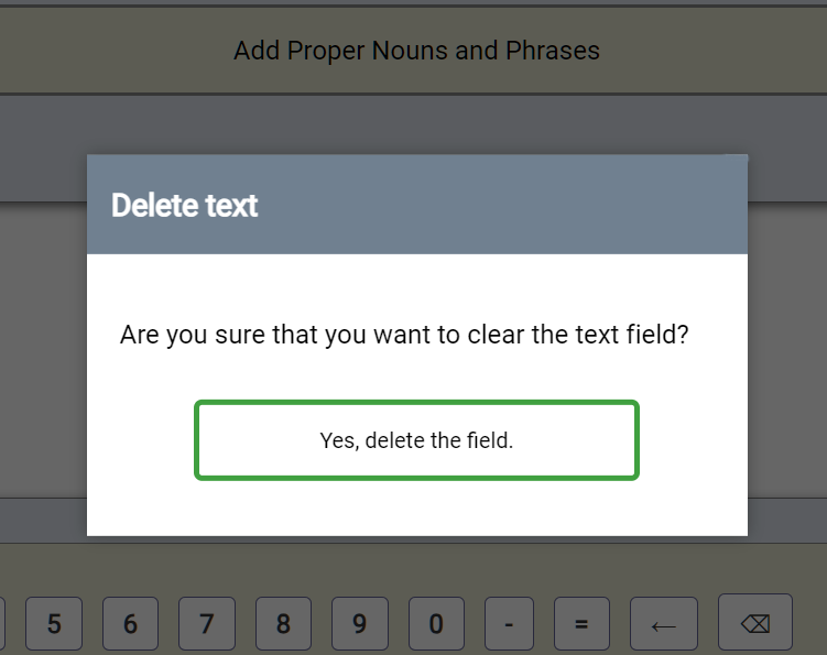 Modal confirmation for clearing the textarea